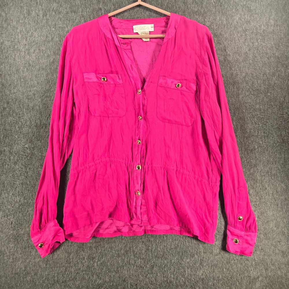 Vintage Escada Margaretha Ley Silk Blouse Womens 10 Pink Gold Button 80s